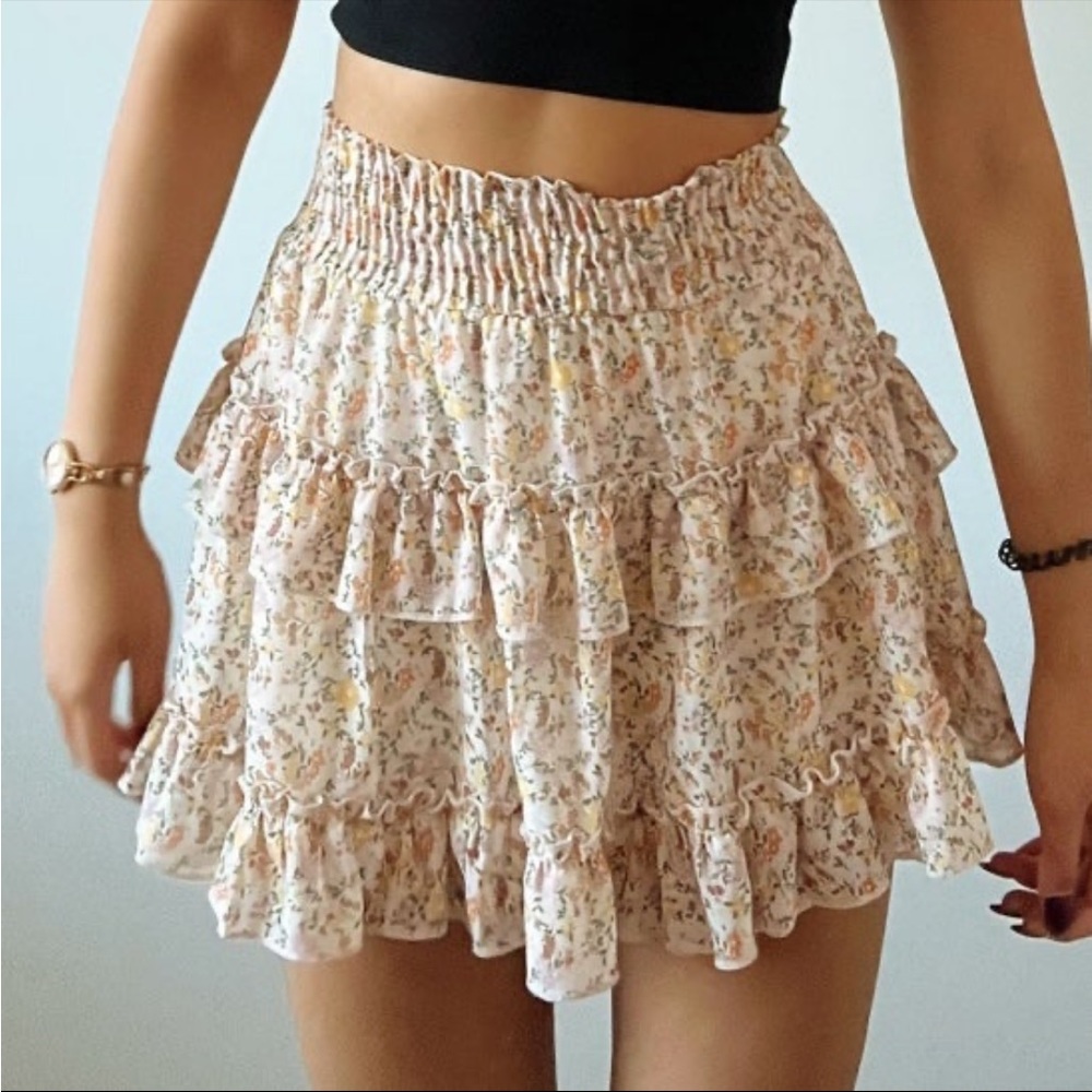 altar'd state tiered ruffle floral skirt